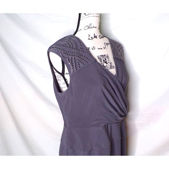 🆕 Adrianna Papell Sequin Studded Cap Sleeve Jersey Dress Gray 12P - Picture 6 of 9